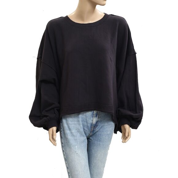 Free People Trish Sweatshirt Top Oversized Slouchy Solid Ribbed Cotton M 283712 - Picture 5 of 9